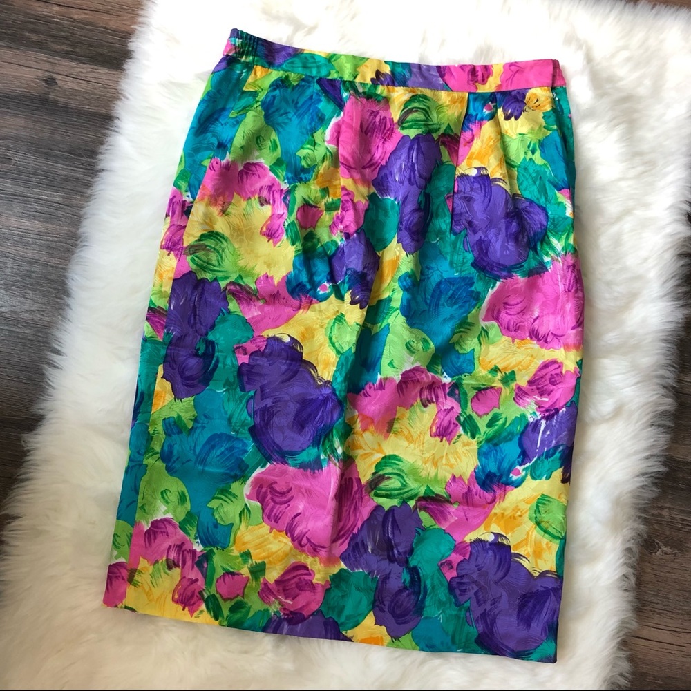 Vintage Handmade Floral Silk Pencil Skirt
